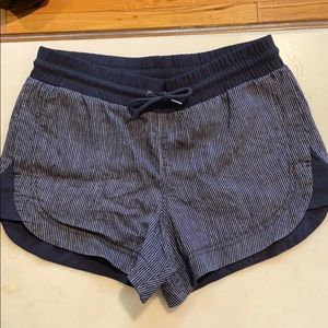 Athleta Linen Shorts Navy with white pin stripes